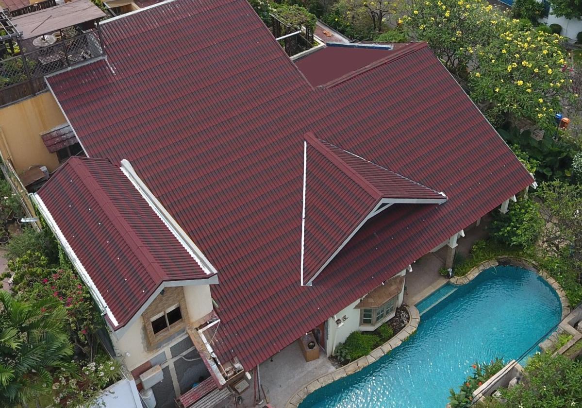 Onduline TIle Red House roof with Swimming Pool